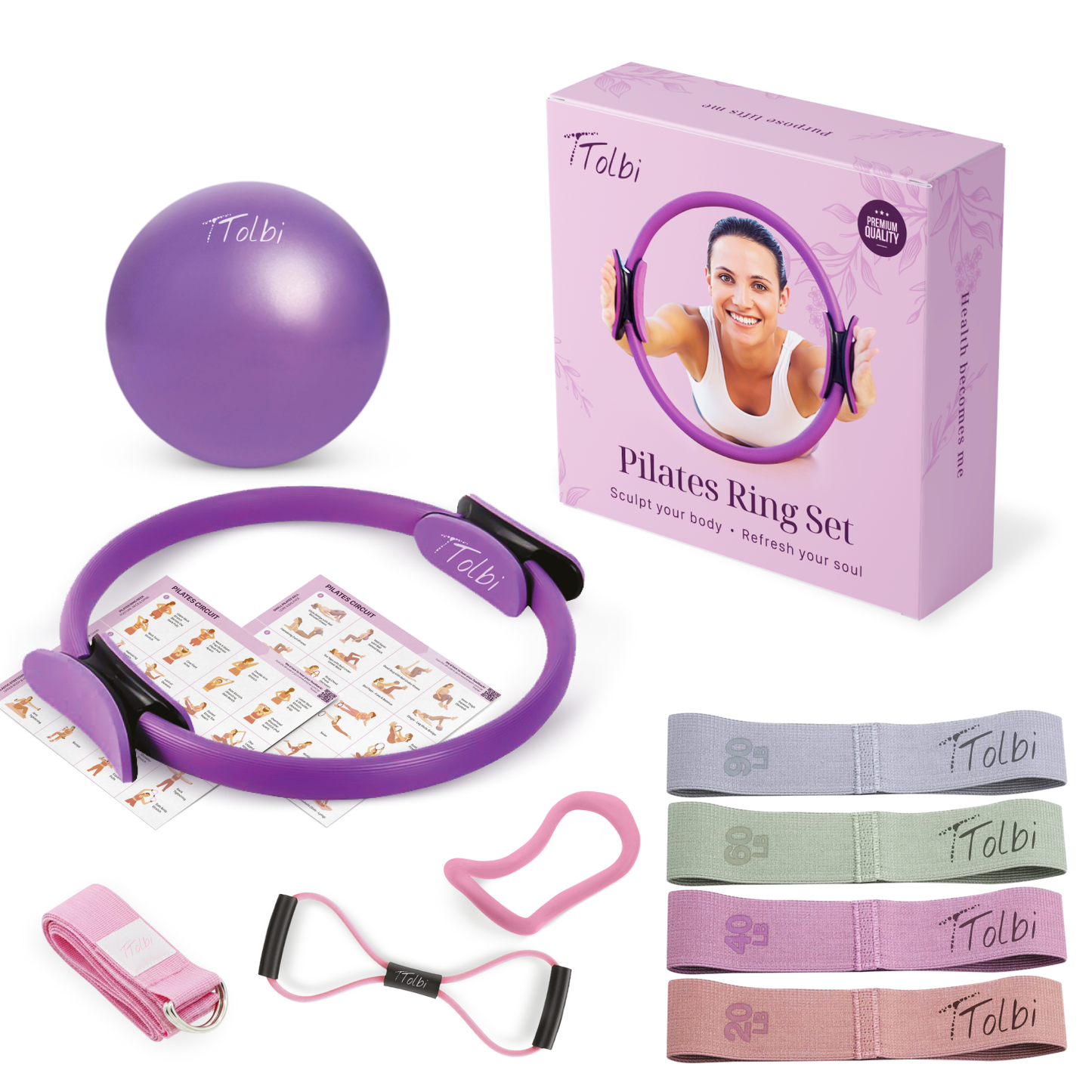 Premium 10 in 1 Pilates Ring & Ball Kit – Full Body Home Workout (Purple)