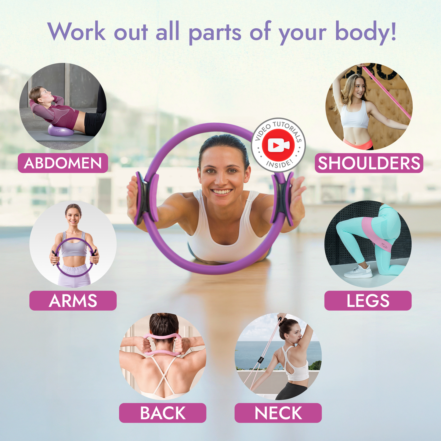 Premium 10 in 1 Pilates Ring & Ball Kit – Full Body Home Workout (Purple)