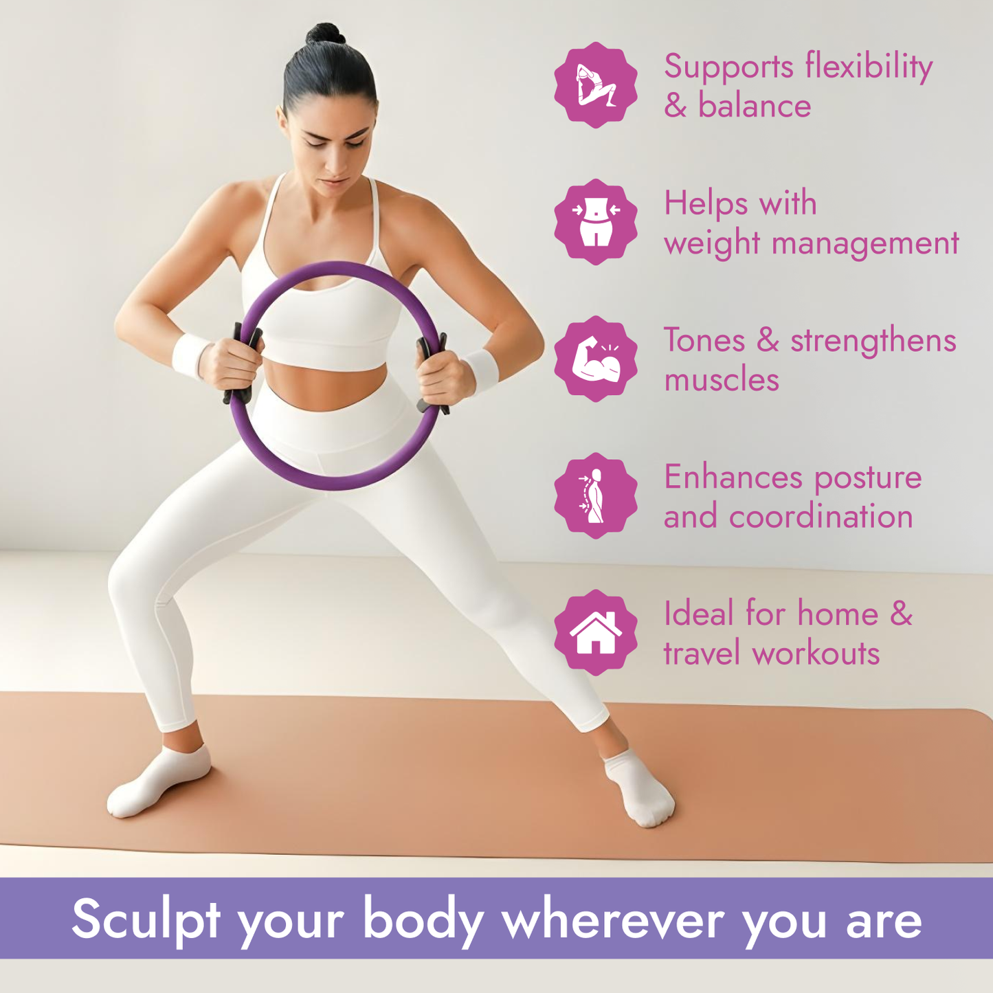 Premium 10 in 1 Pilates Ring & Ball Kit – Full Body Home Workout (Purple)