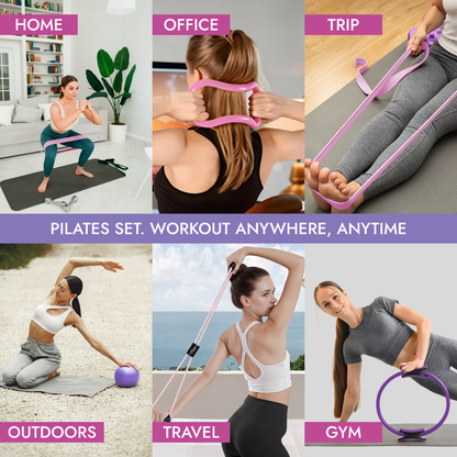 Premium 10 in 1 Pilates Ring & Ball Kit – Full Body Home Workout (Purple)