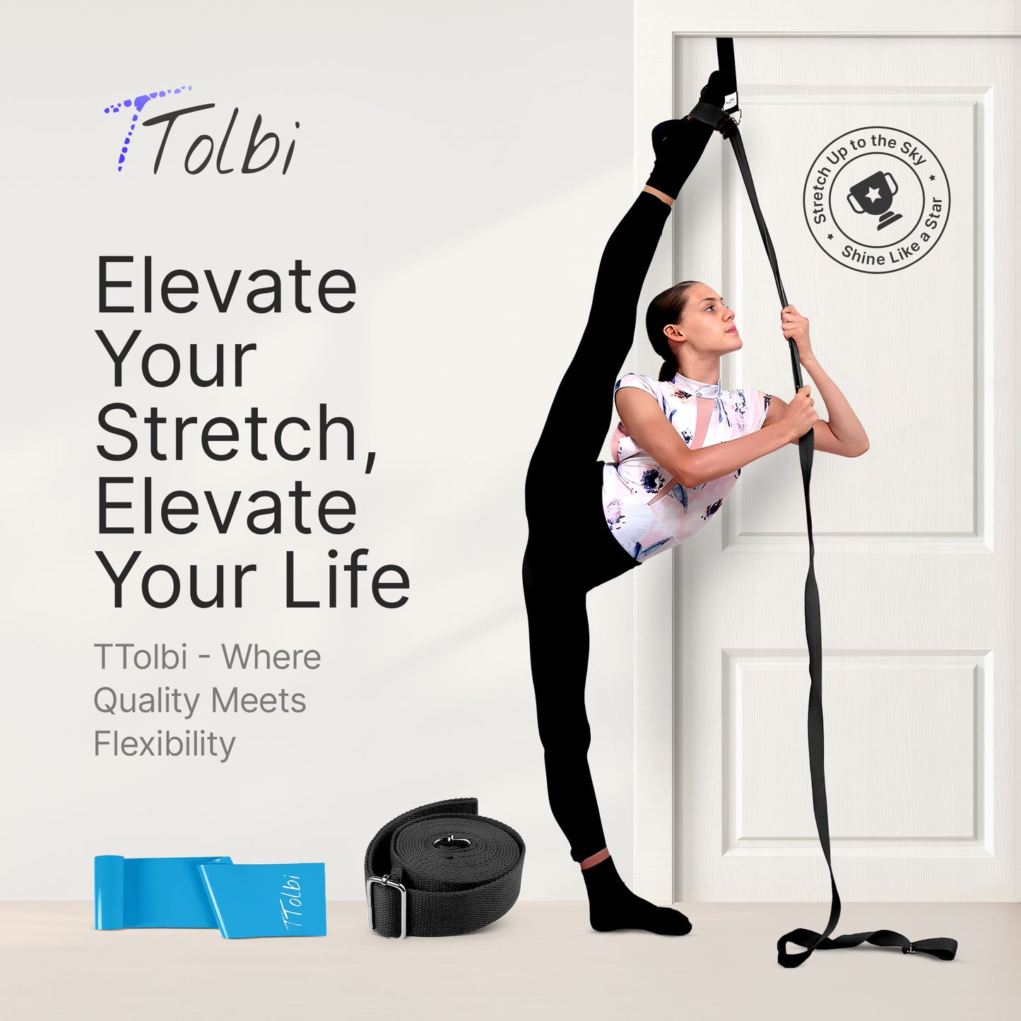 Premium Leg Stretcher with Door Anchor – Achieve Deeper Splits  (Black)