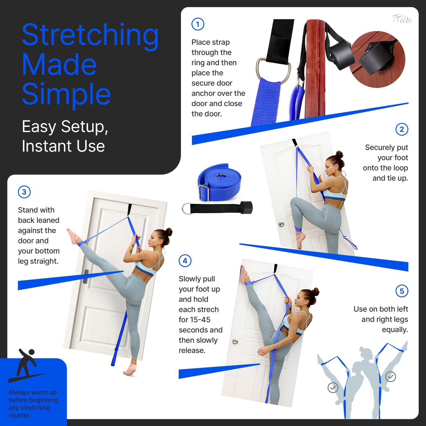 Premium Leg Stretcher with Door Anchor – Achieve Deeper Splits (Blue)