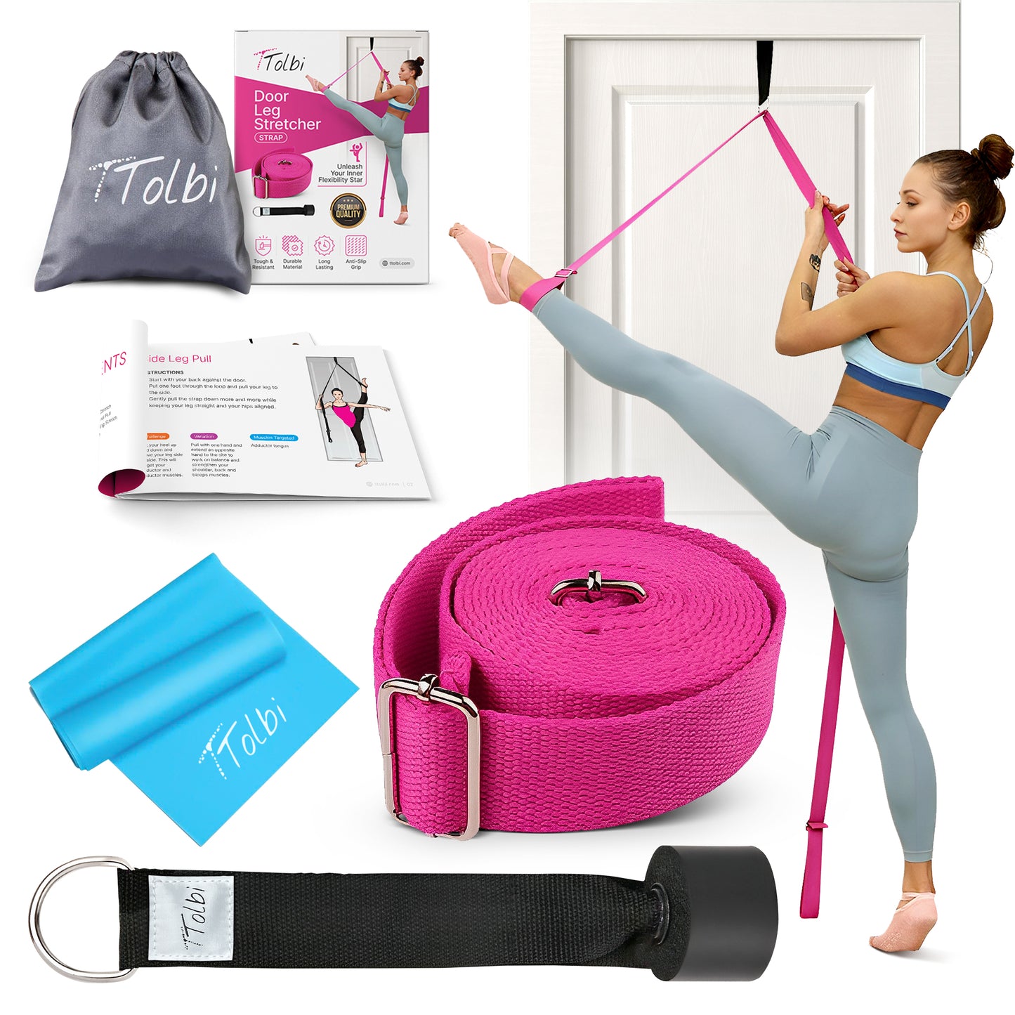 Premium Leg Stretcher with Door Anchor – Achieve Deeper Splits  (Pink)