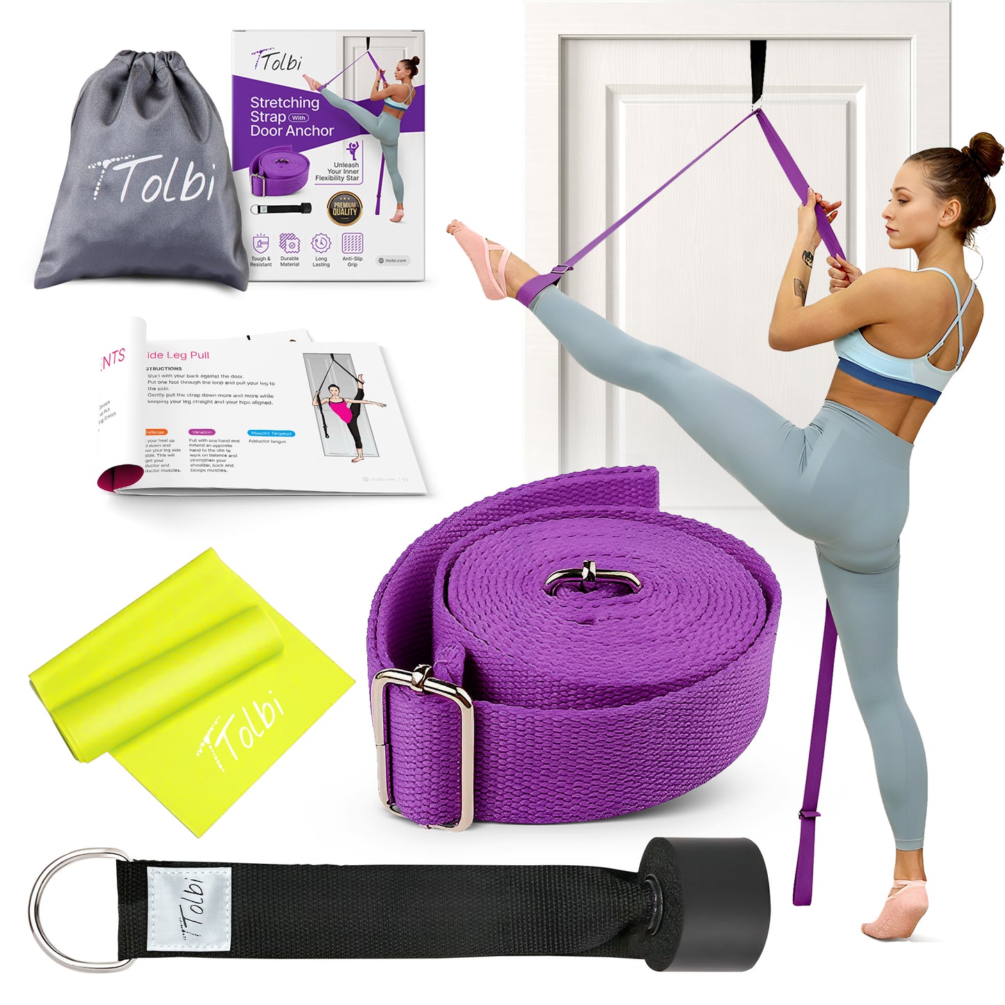 Premium Leg Stretcher with Door Anchor – Achieve Deeper Splits (Purple)