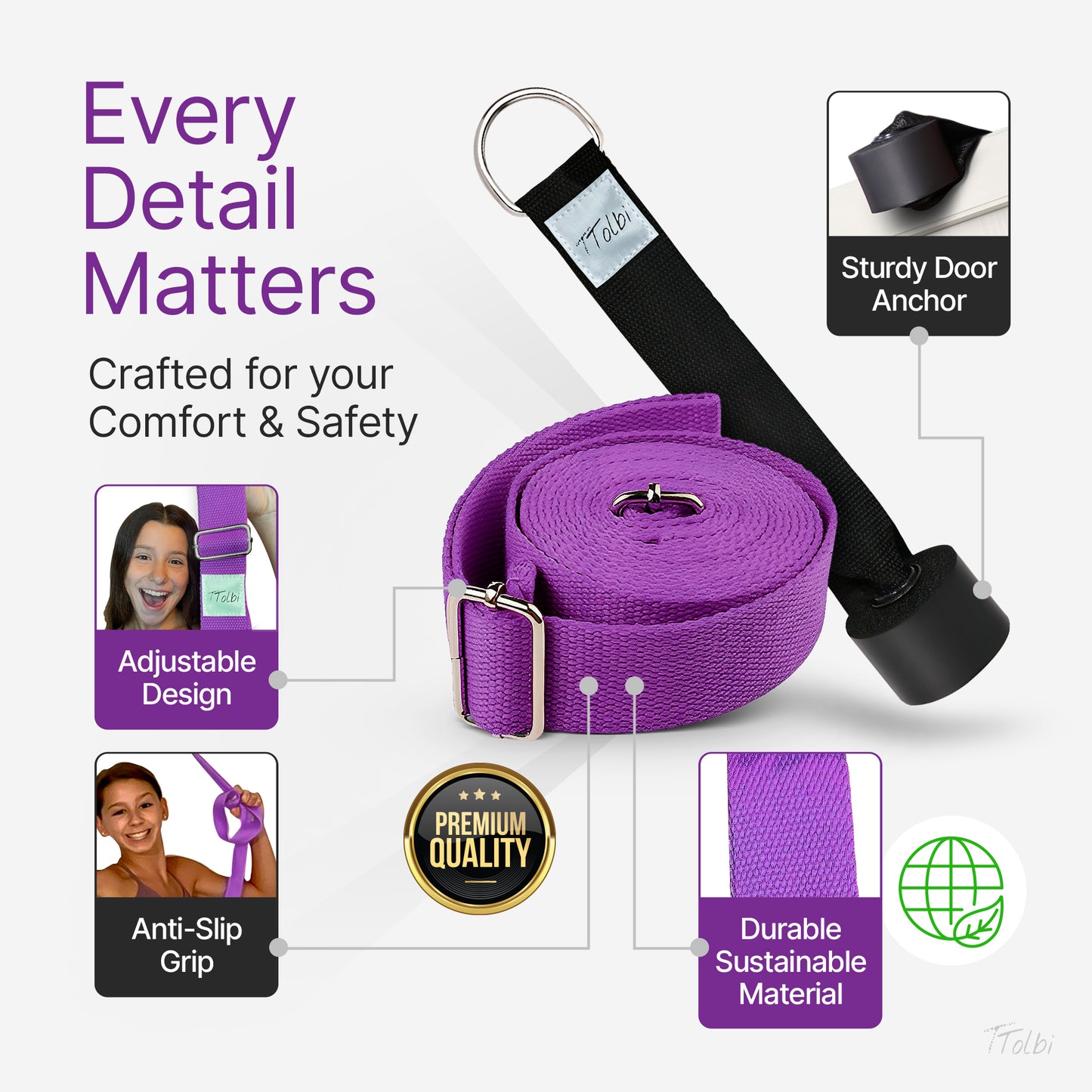 Premium Leg Stretcher with Door Anchor – Achieve Deeper Splits (Purple)