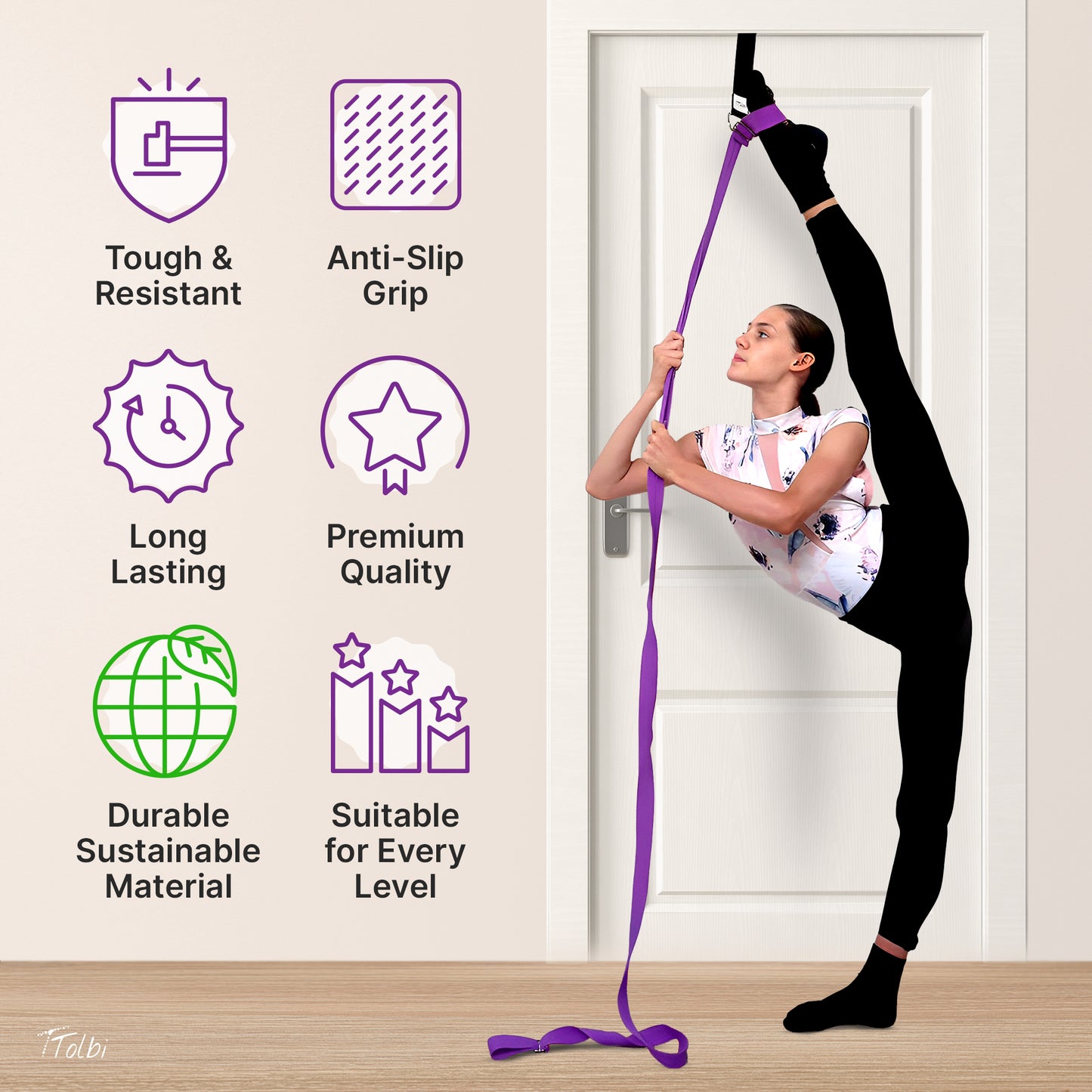 Premium Leg Stretcher with Door Anchor – Achieve Deeper Splits (Purple)