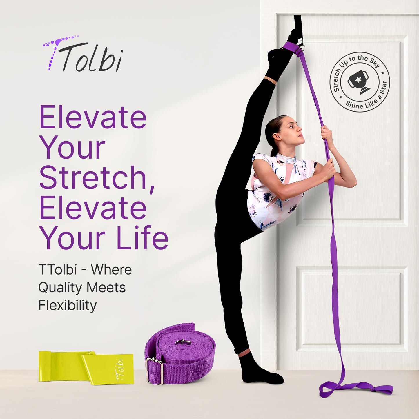 Premium Leg Stretcher with Door Anchor – Achieve Deeper Splits (Purple)