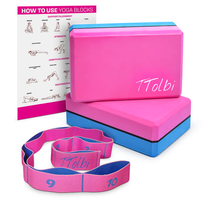 Premium Yoga Blocks 2 Pack with Stretch Band (Pink) – Align & Flex