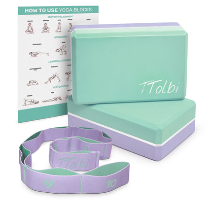 Premium Yoga Blocks 2 Pack with Stretch Band (Purple) – Align & Flex