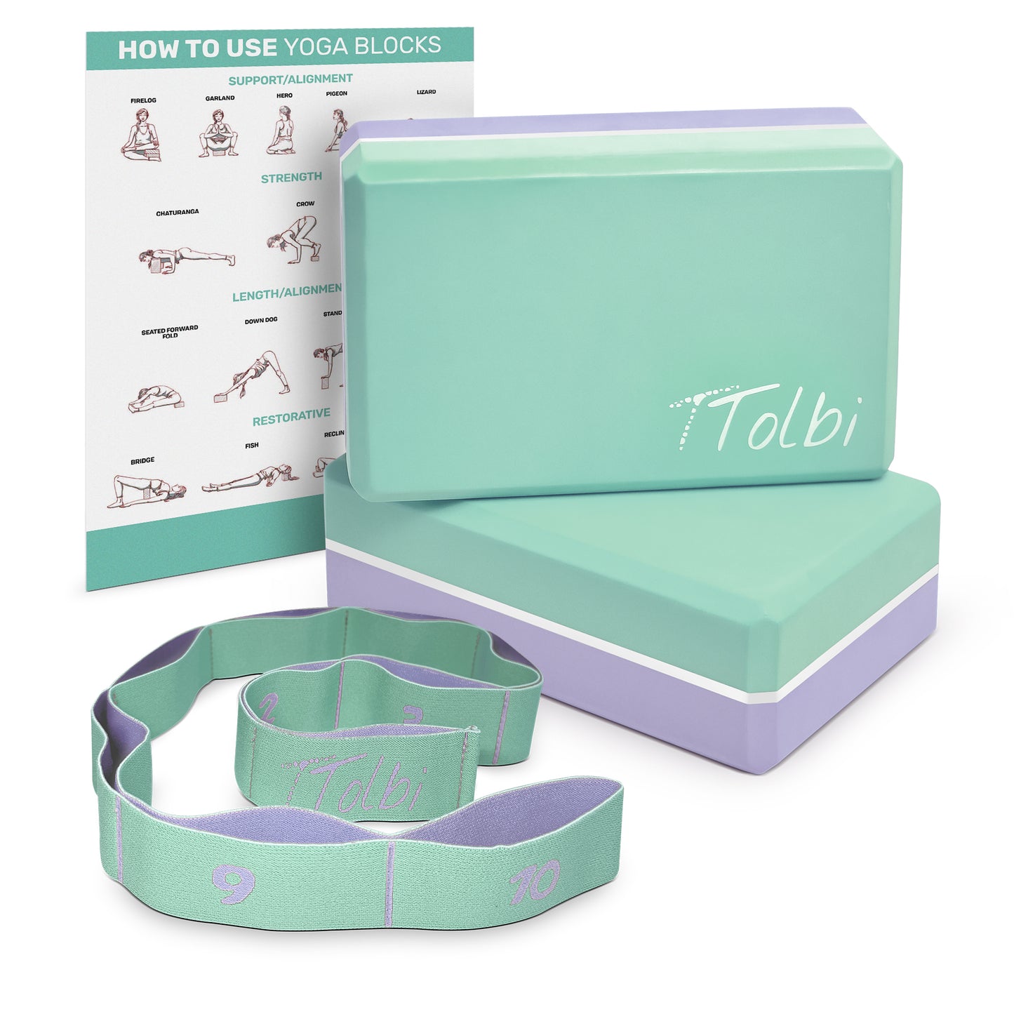 Premium Yoga Blocks 2 Pack with Stretch Band (Mint) – Align & Flex