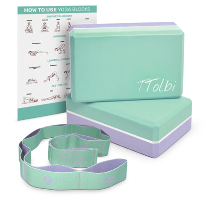 Premium Yoga Blocks 2 Pack with Stretch Band (Mint) – Align & Flex