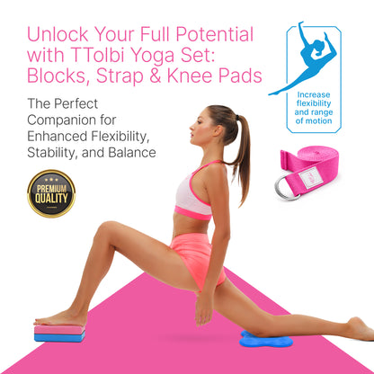 Yoga Starter Kit with Blocks, Strap & Knee Pads – Begin Your Home Practice