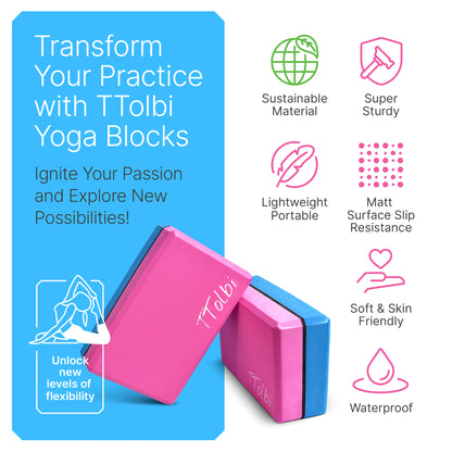 Premium Yoga Blocks 2 Pack with Stretch Band (Blue) – Align & Flex