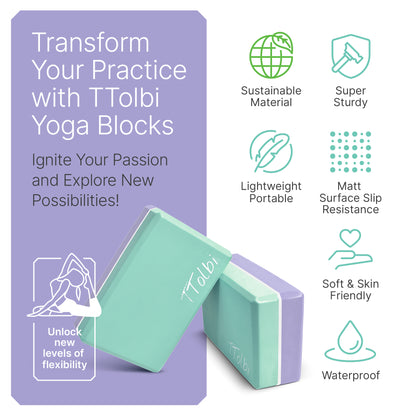 Premium Yoga Blocks 2 Pack with Stretch Band (Mint) – Align & Flex