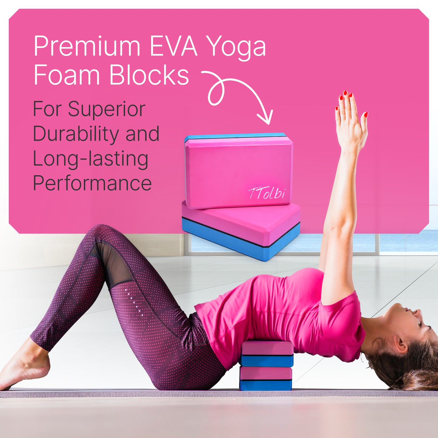 Premium Yoga Blocks 2 Pack with Stretch Band (Blue) – Align & Flex