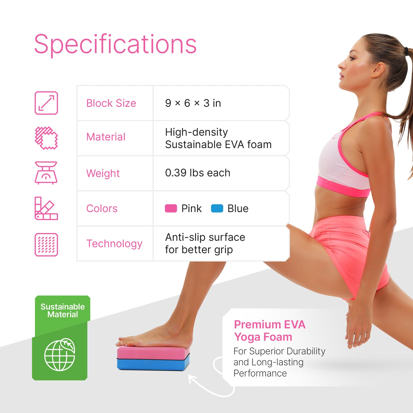 Premium Yoga Blocks 2 Pack with Stretch Band (Blue) – Align & Flex