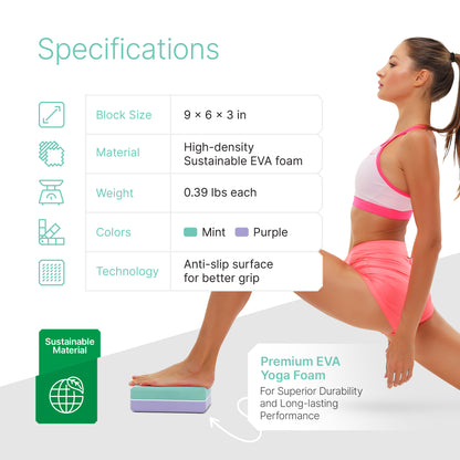 Premium Yoga Blocks 2 Pack with Stretch Band (Mint) – Align & Flex