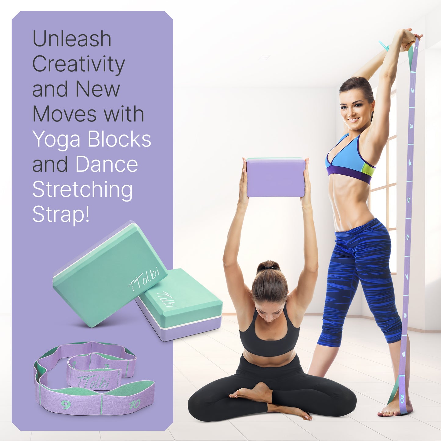 Premium Yoga Blocks 2 Pack with Stretch Band (Purple) – Align & Flex